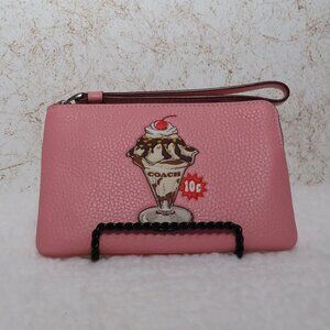 Coach Corner Zip Wristlet with Sundae Graphic Print (Cherry Blossom)